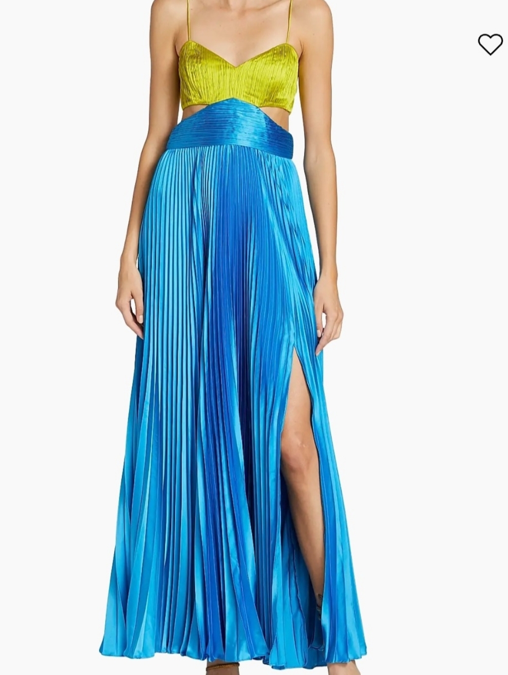AMUR Two-Tone Pleated Maxi Skirt in Lime and Bright Blue